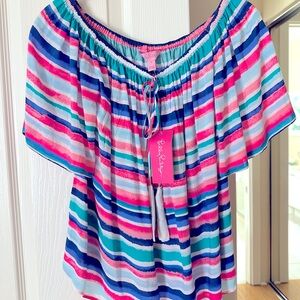 Lilly Pulitzer Women’s Sain Mukti Sandy Shell Stripe Blouse Suze Small NWT $108
